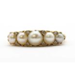 An Edwardian 18ct gold split pearl and diamond ring,