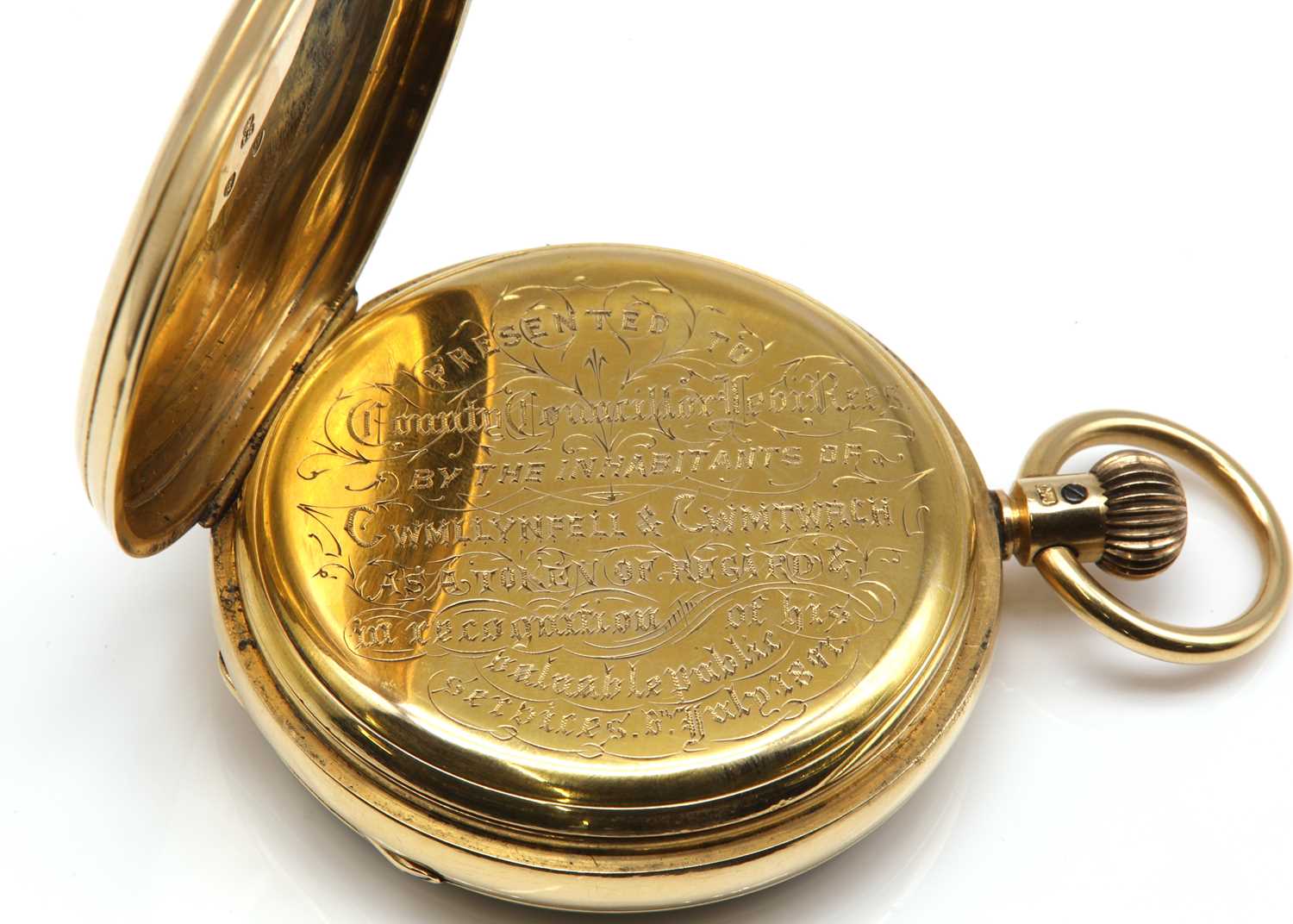 An 18ct gold lever set open faced chronograph pocket watch, - Image 3 of 5