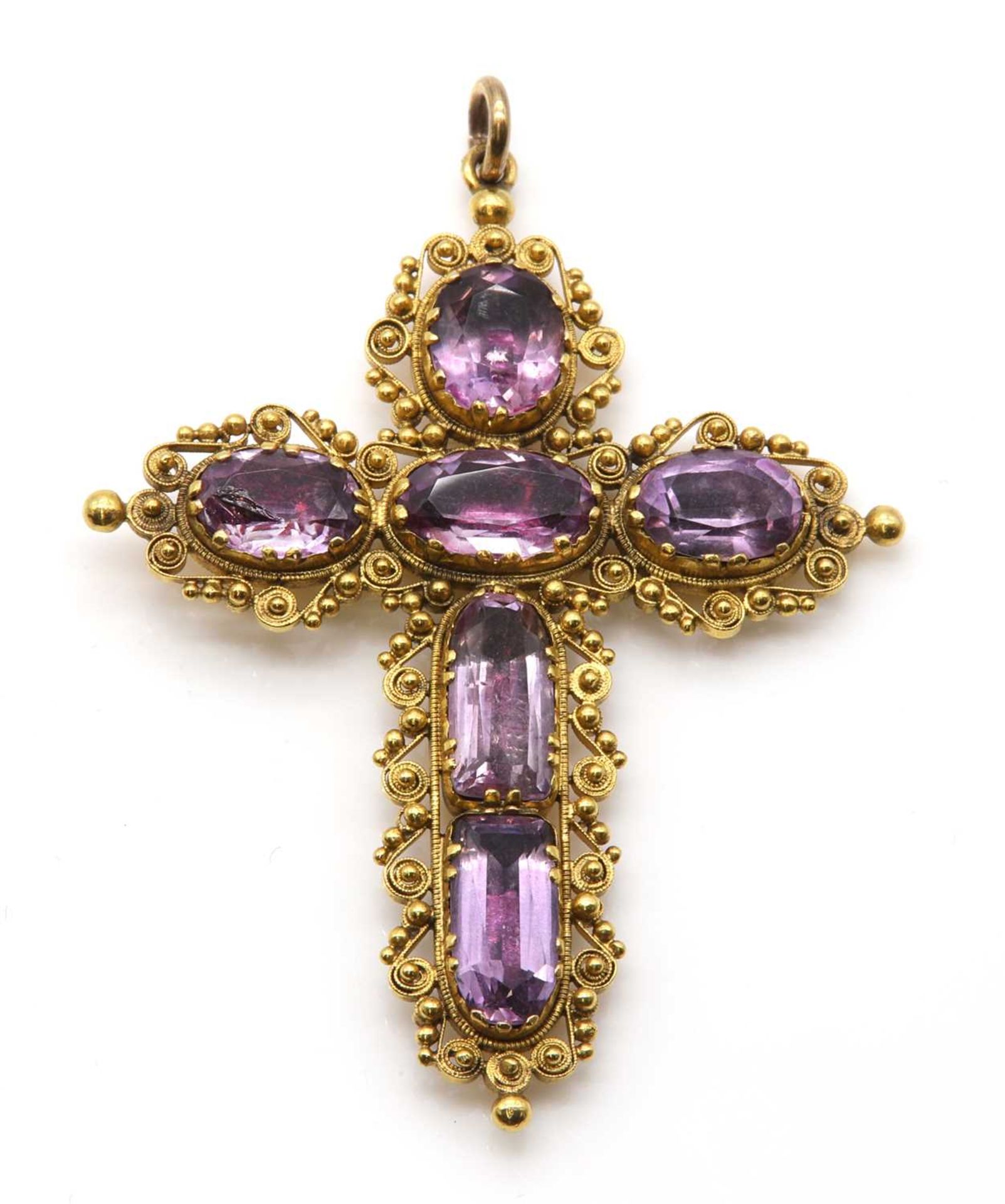 A Regency amethyst cannetille cross pendant,