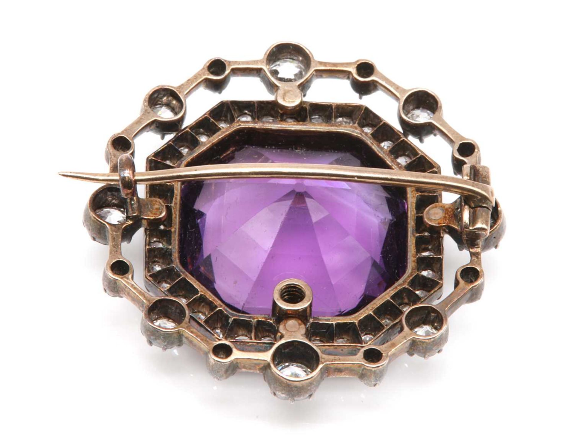 A late Victorian amethyst and diamond brooch, c.1890, - Image 2 of 5