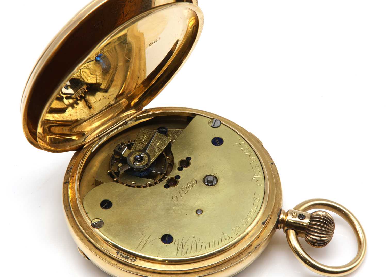 An 18ct gold lever set open faced chronograph pocket watch, - Image 4 of 5