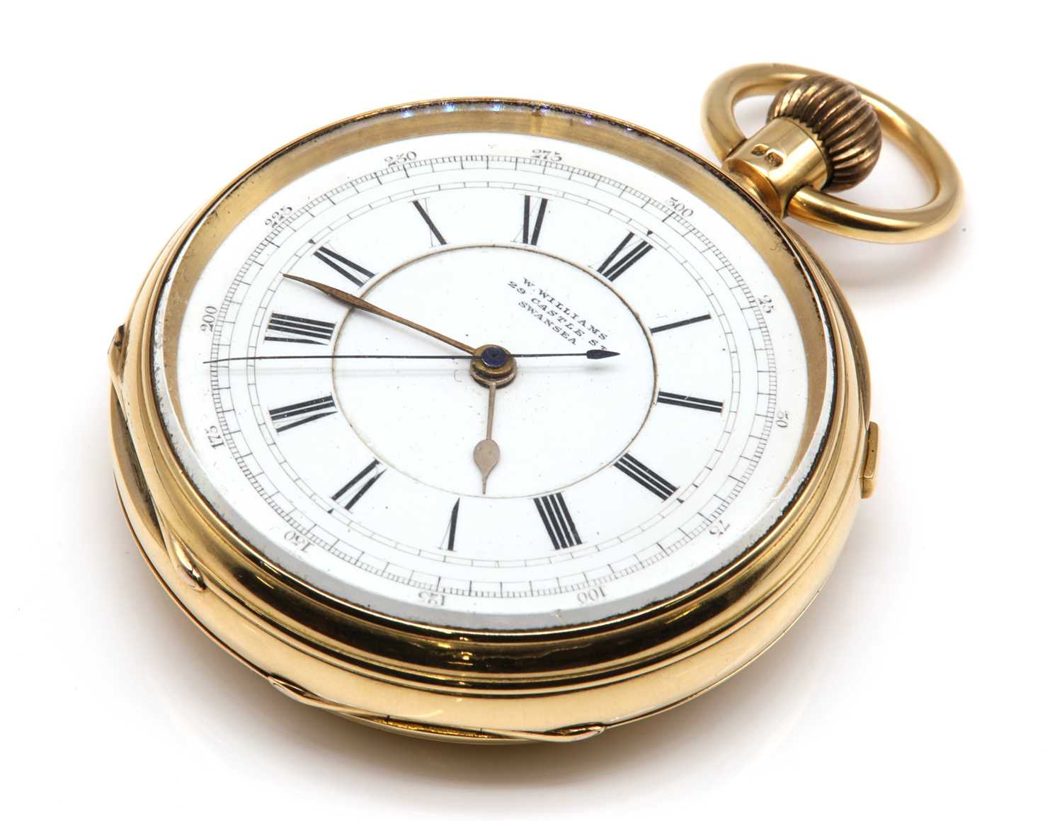 An 18ct gold lever set open faced chronograph pocket watch,