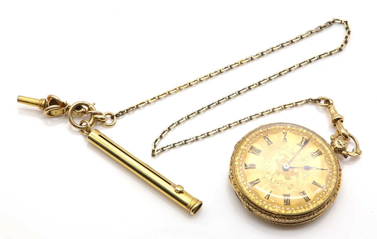 An 18ct gold key wind open faced pocket watch,