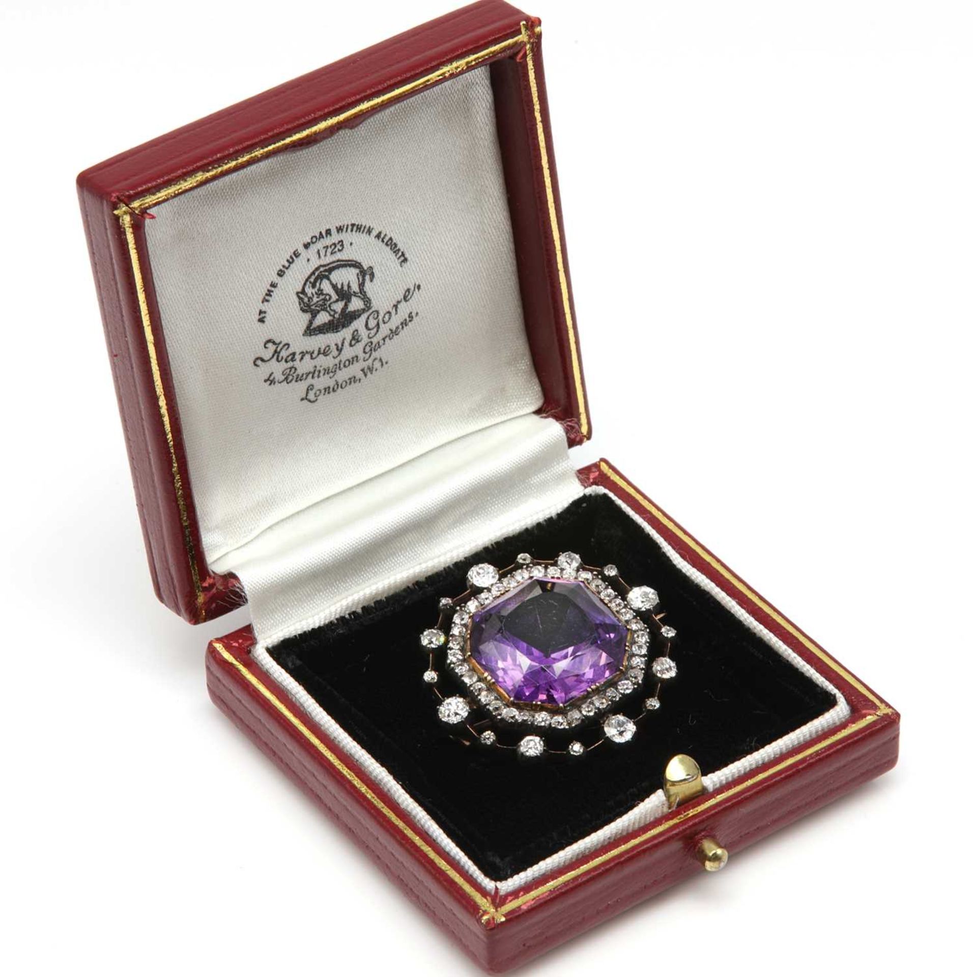 A late Victorian amethyst and diamond brooch, c.1890, - Image 3 of 5