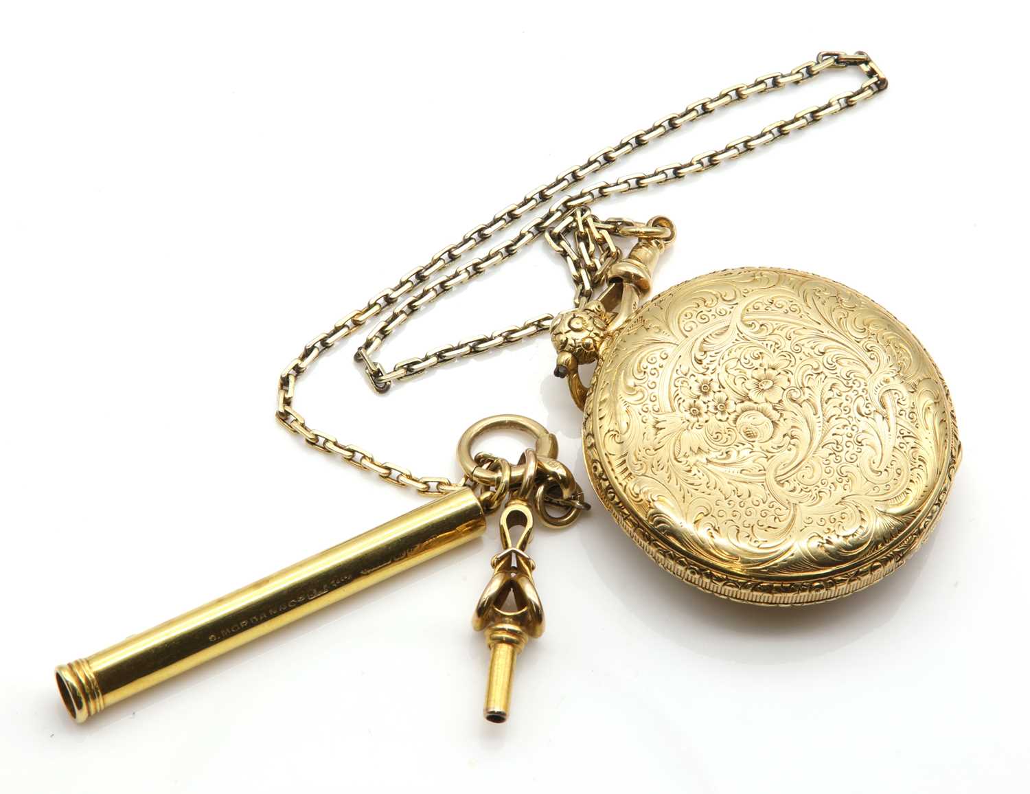 An 18ct gold key wind open faced pocket watch, - Image 2 of 3