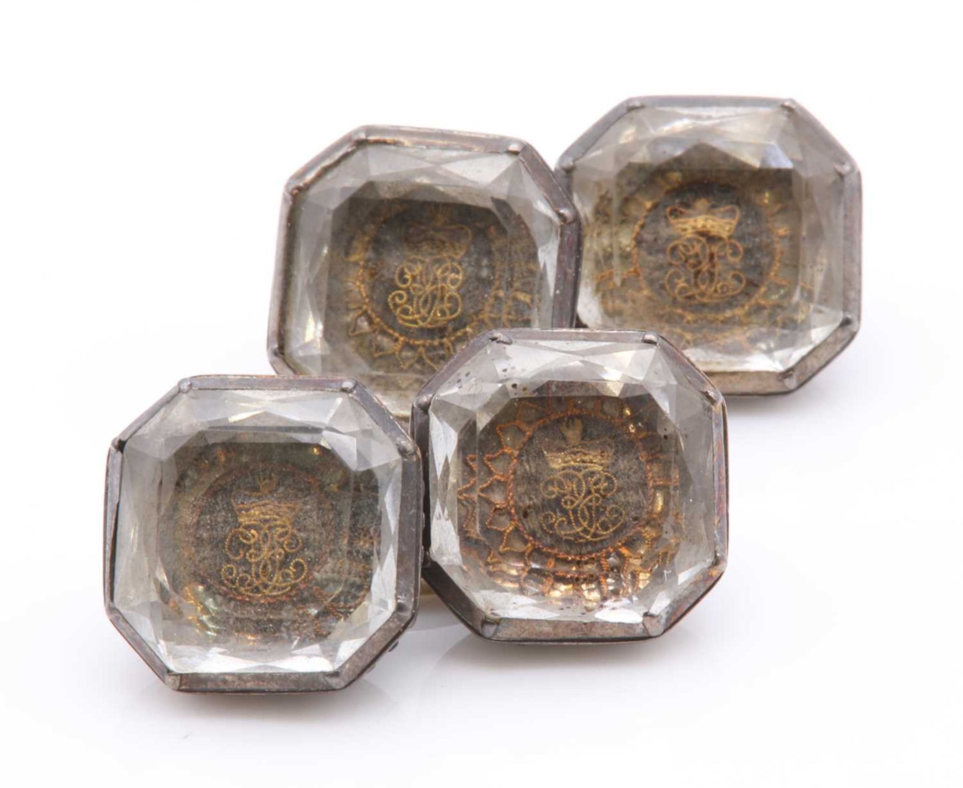 A pair of silver and gold 'Stuart crystal' memorial cufflinks, c.1700,