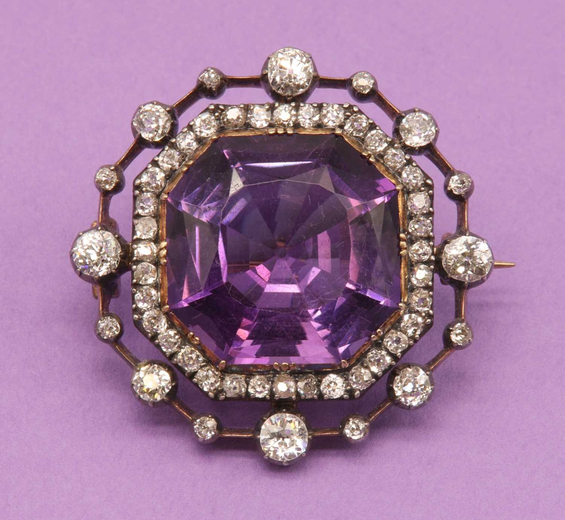 A late Victorian amethyst and diamond brooch, c.1890, - Image 4 of 5