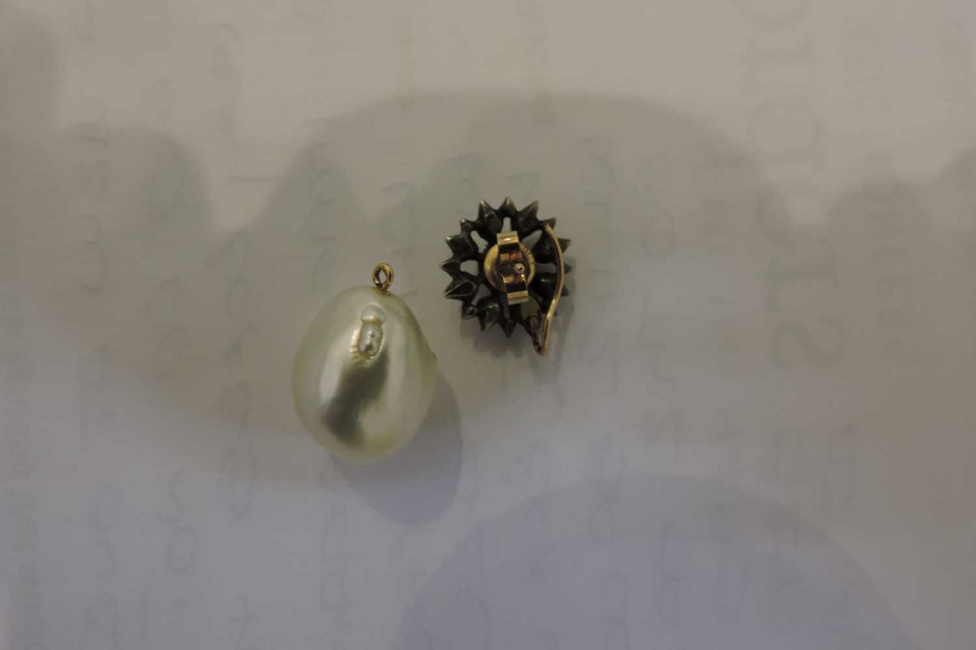 A pair of diamond and cultured South Sea baroque pearl drop earrings, - Image 4 of 4