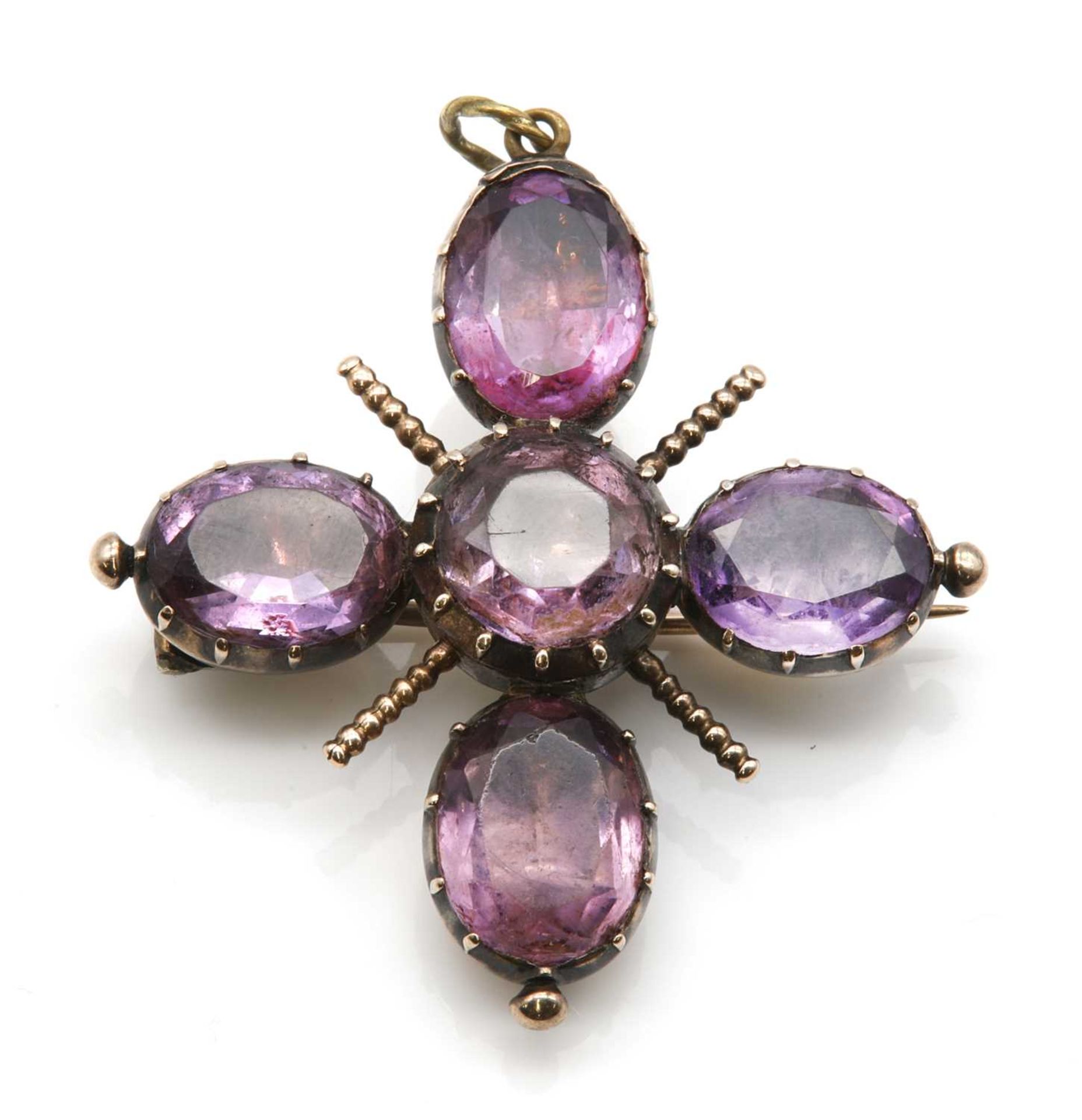 A Georgian foiled amethyst and paste cruciform brooch/pendant,