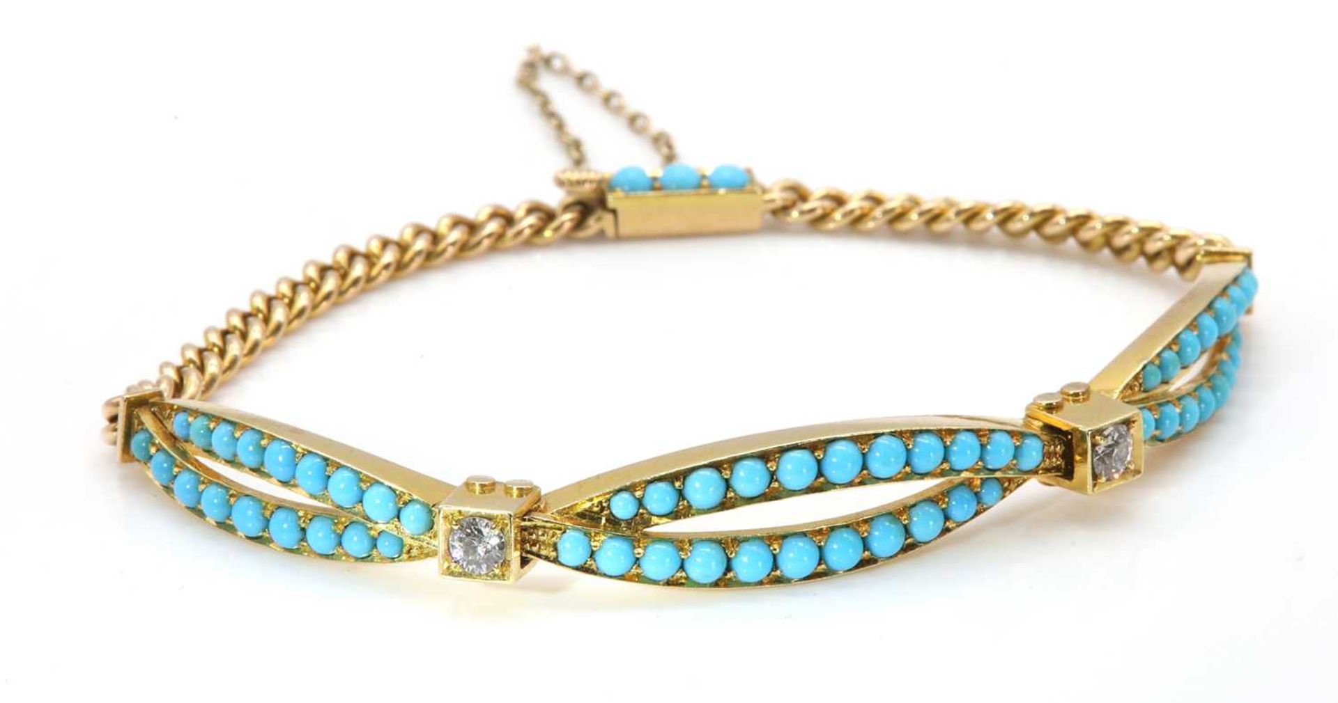 An Edwardian turquoise and diamond bracelet,