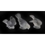 A set of three Lalique crystal birds