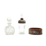 A silver mounted cut glass scent bottle,