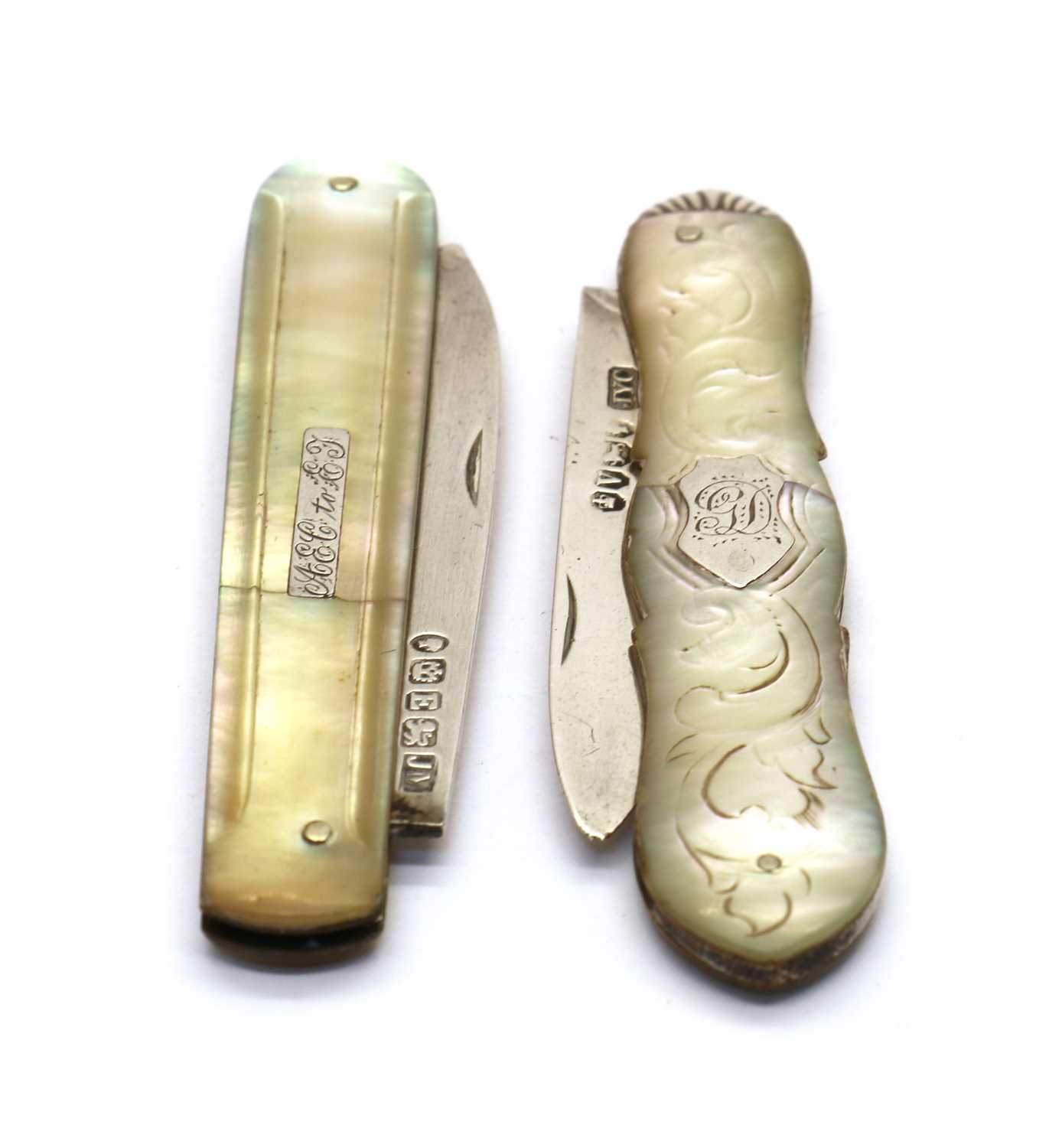 A Victorian mother of pearl and silver fruit knife,