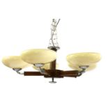 An Art Deco walnut and chrome mounted ceiling light,