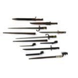A collection of various 19th century, World War One and later bayonets,