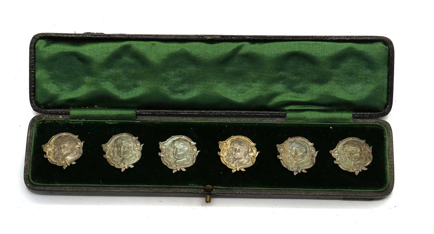 A set of six continental 'Art Nouveau' silver buttons,