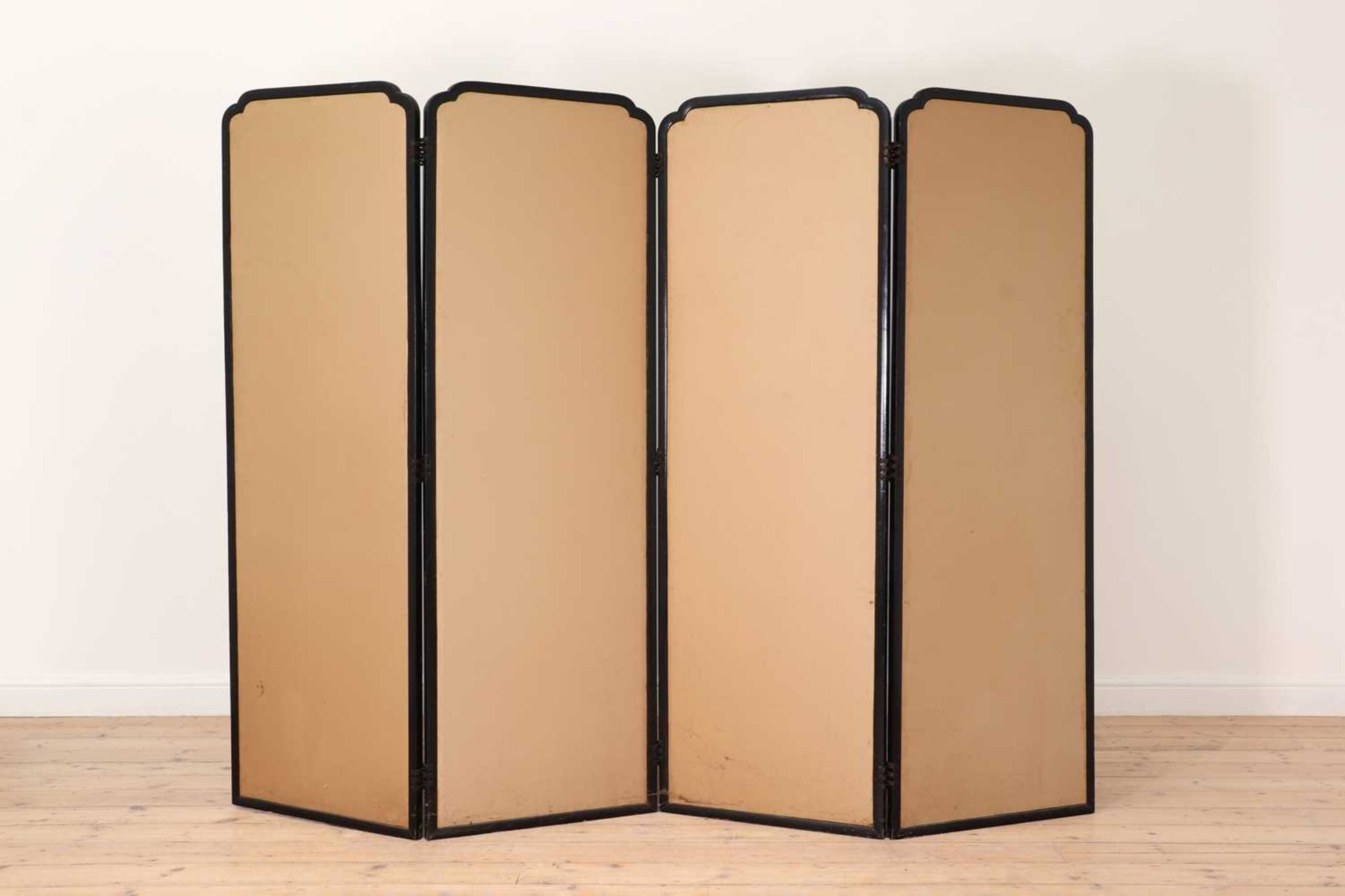 An ebonised softwood four-fold screen, - Bild 2 aus 4