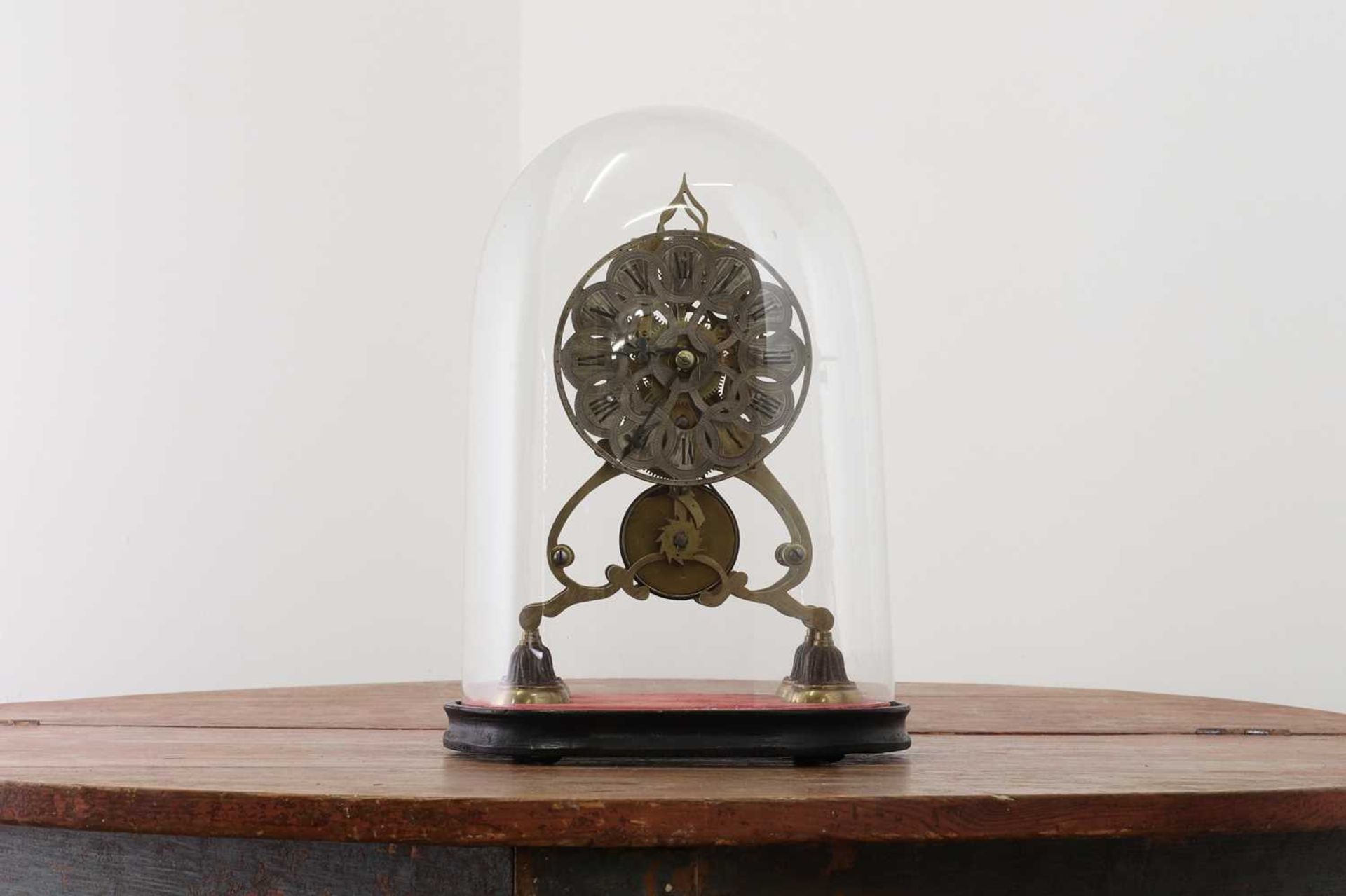 A Victorian gilt brass skeleton clock,