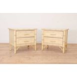 A pair of painted faux bamboo bedside tables,