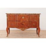 A transitional kingwood, tulipwood and marquetry commode