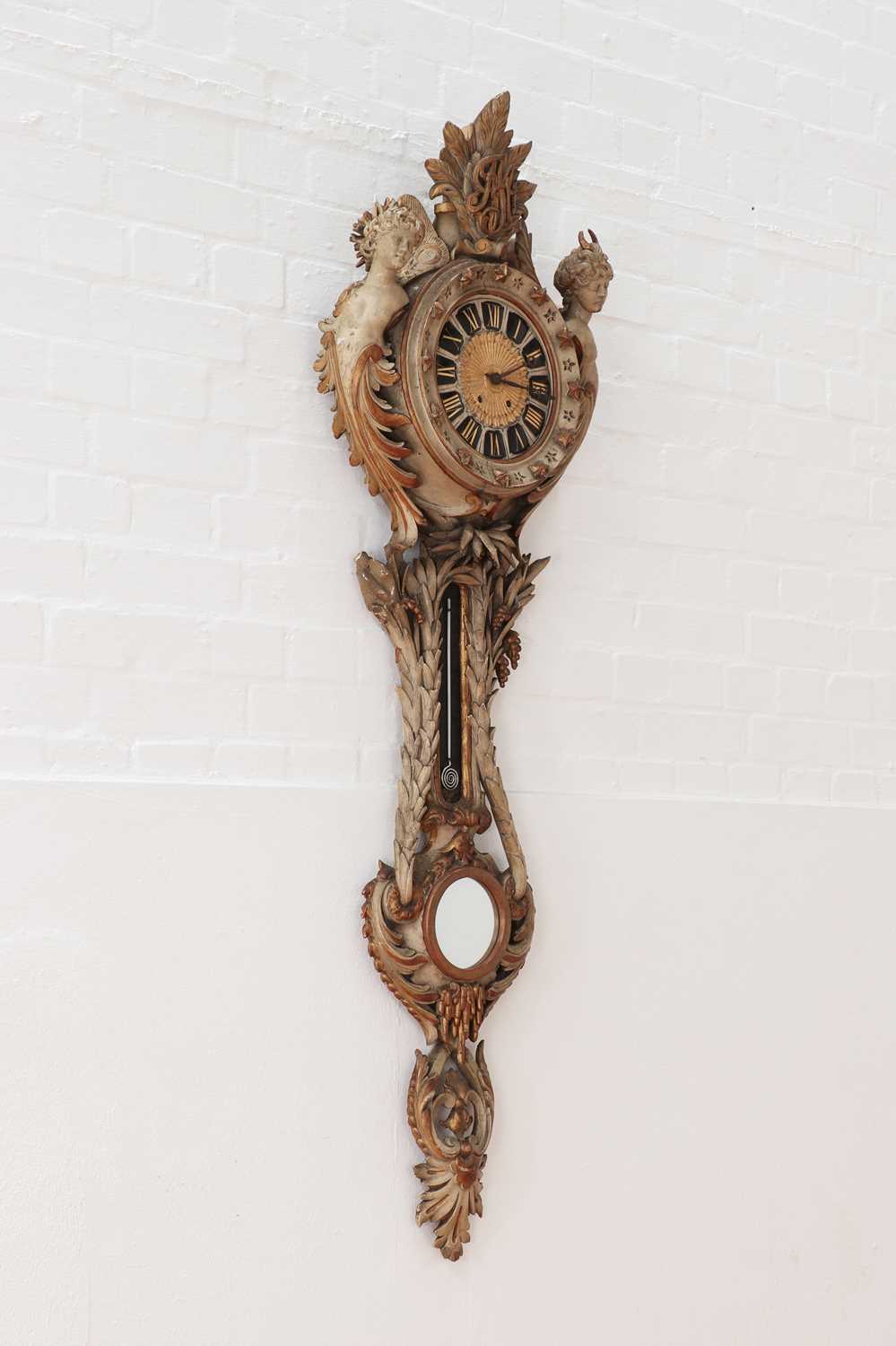 A Continental carved and painted softwood wall clock, - Image 2 of 17
