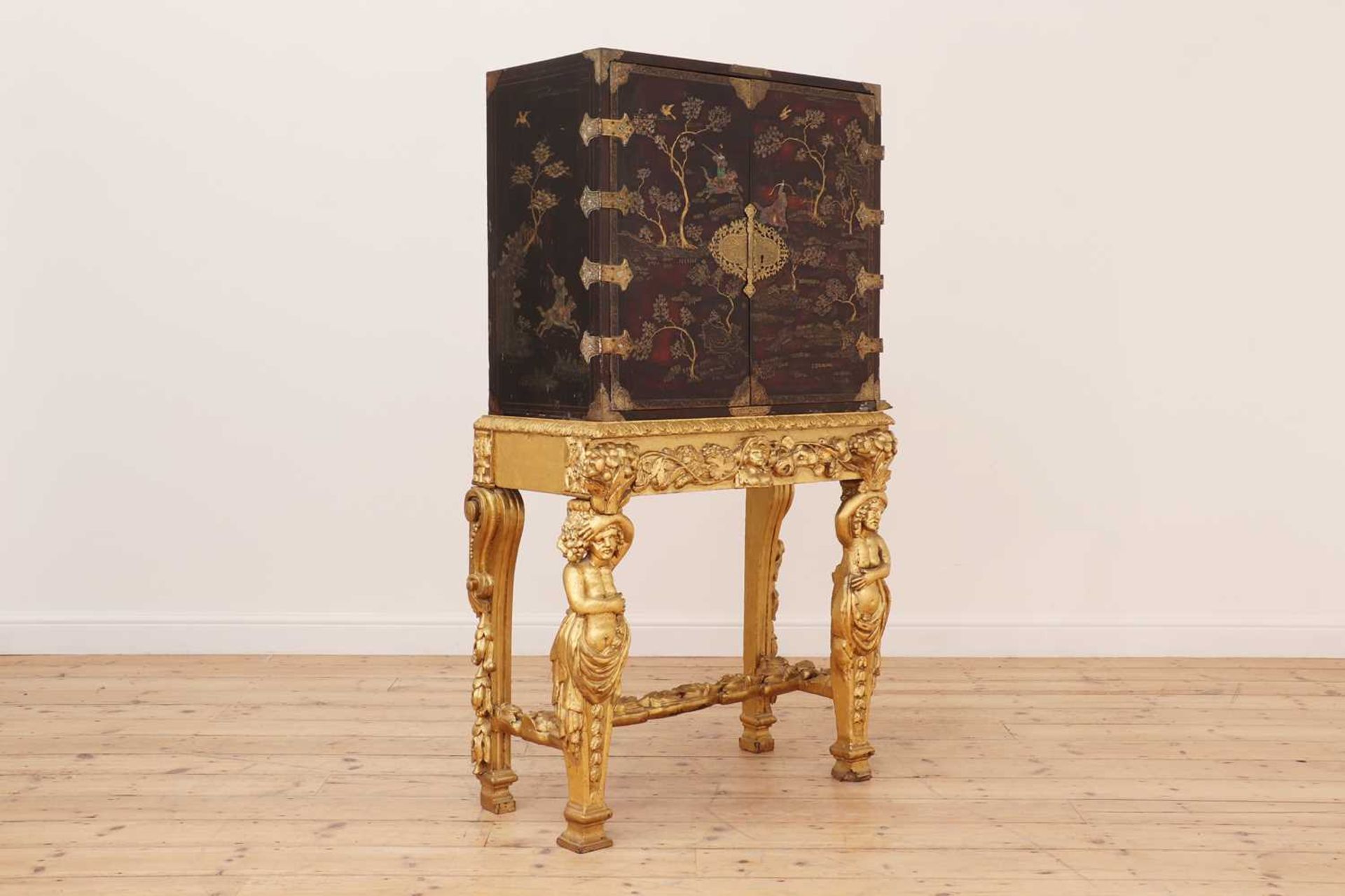 A lacquered, inlaid and gilt-heightened cabinet on stand, - Image 9 of 69