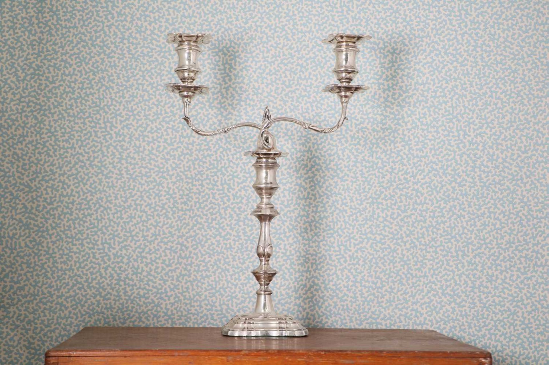 A pair of silver two-light candelabra, - Image 3 of 19