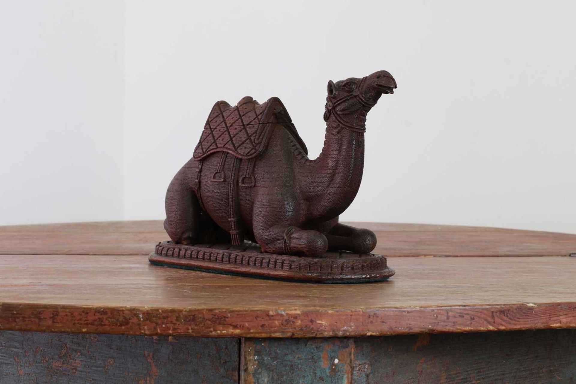 A carved hardwood inkwell in the form of a seated camel, - Image 2 of 6