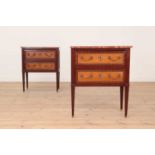 A pair of small Louis XVI-style mahogany, satinwood and gilt-metal commodes,