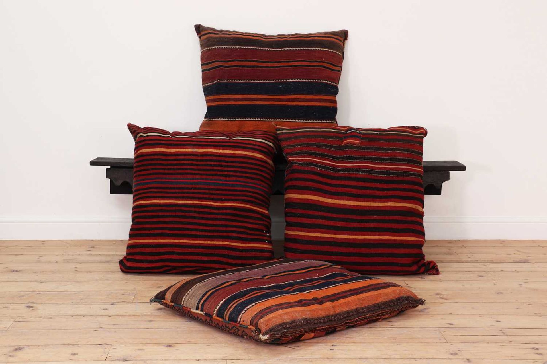 Four large flatweave upholstered cushions, - Image 2 of 2