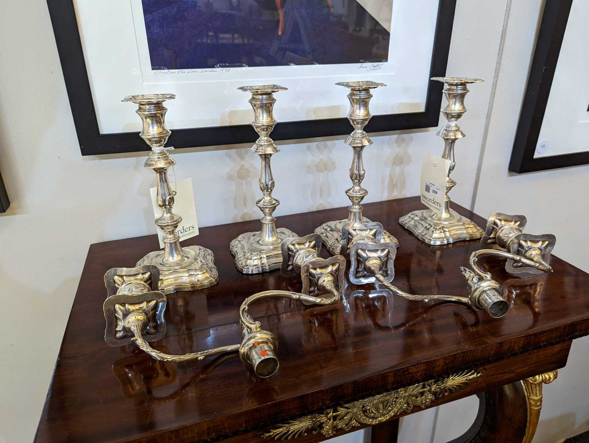 A pair of silver two-light candelabra, - Image 12 of 19