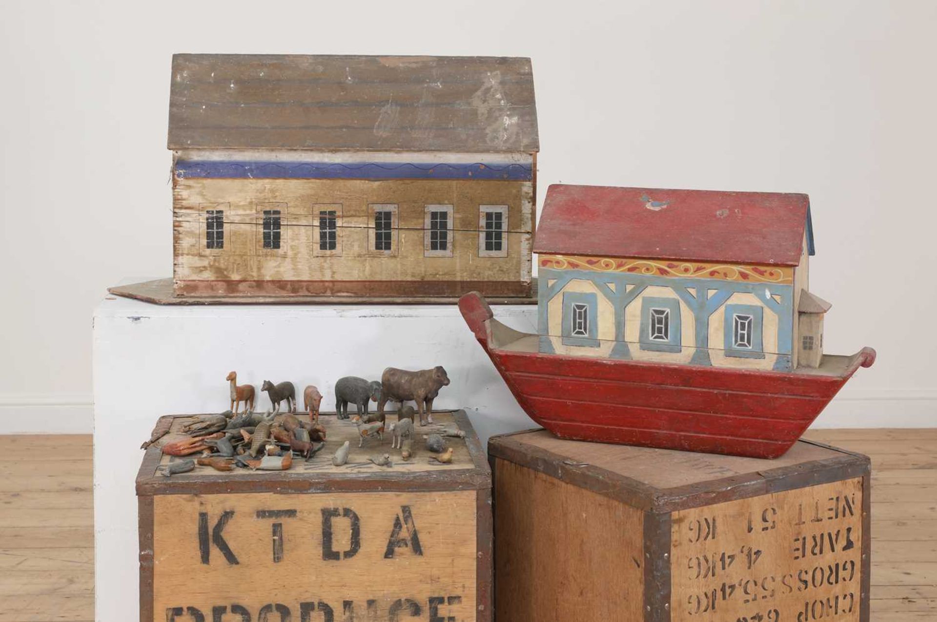 A painted wooden Noah's Ark,