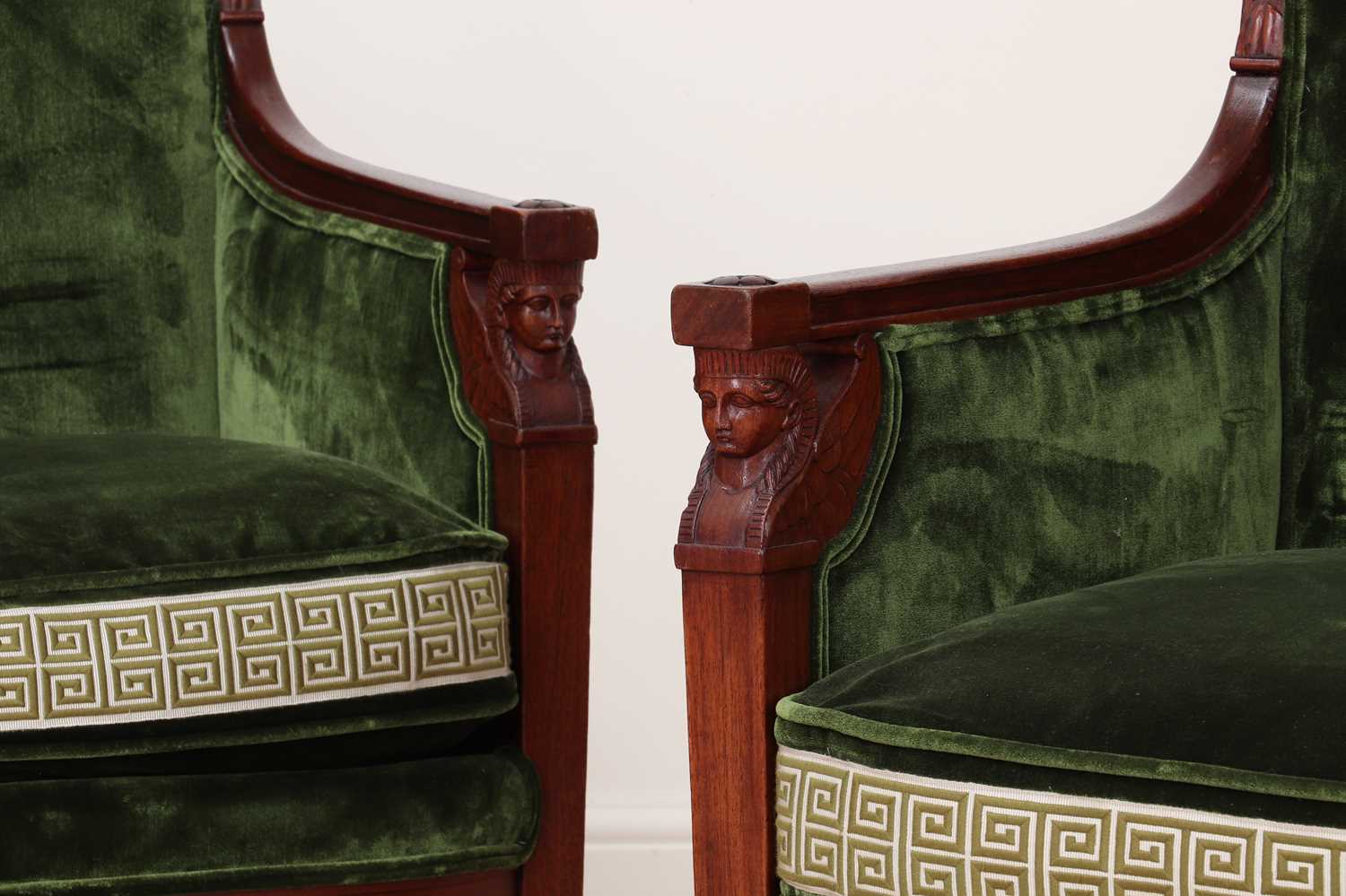 A pair of Egyptian Revival mahogany marquise chairs, - Image 3 of 6