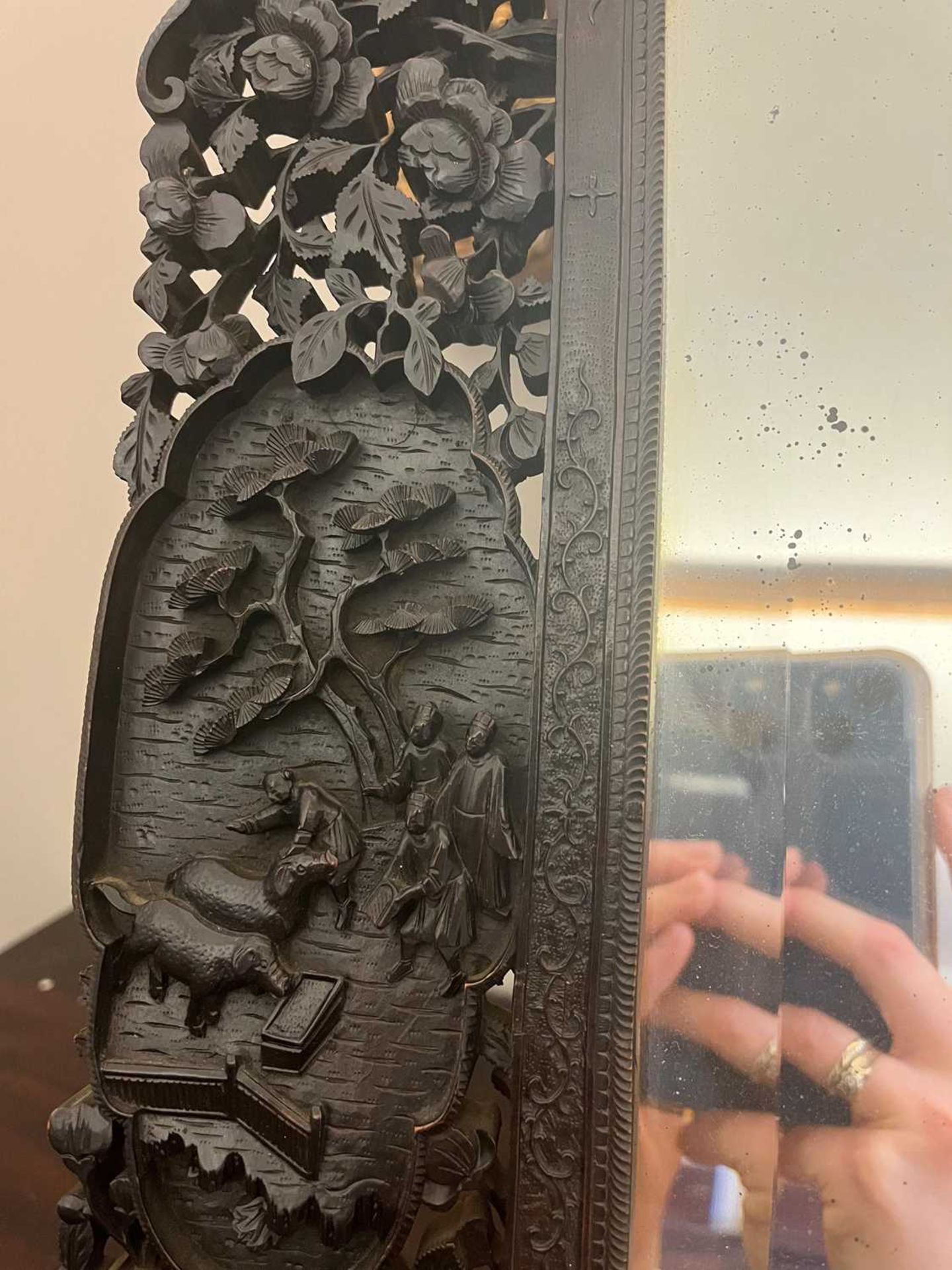 A pierced and carved cedar mirror, - Image 10 of 17