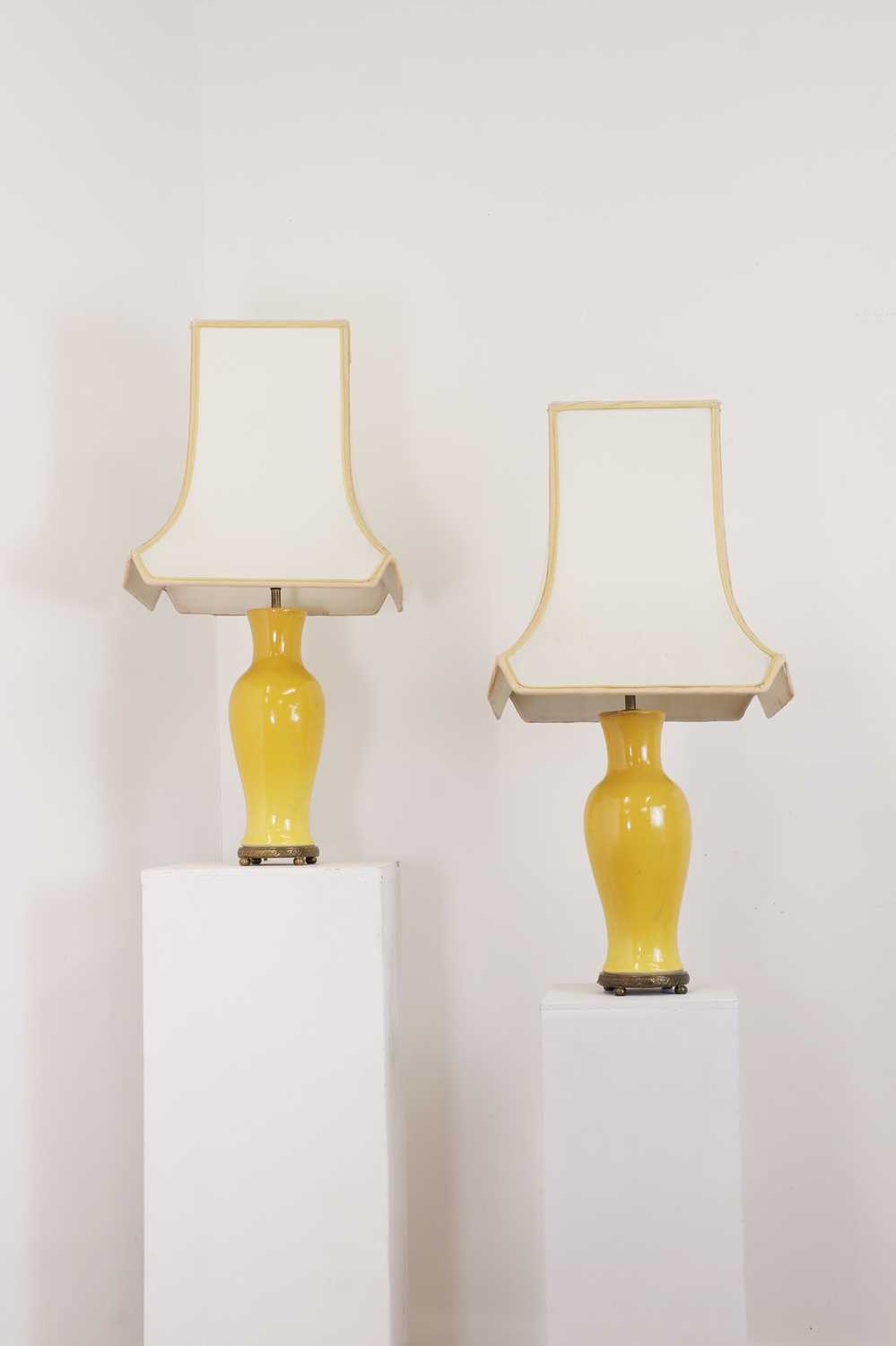 A pair of Chinese-style yellow porcelain table lamps, - Image 2 of 3