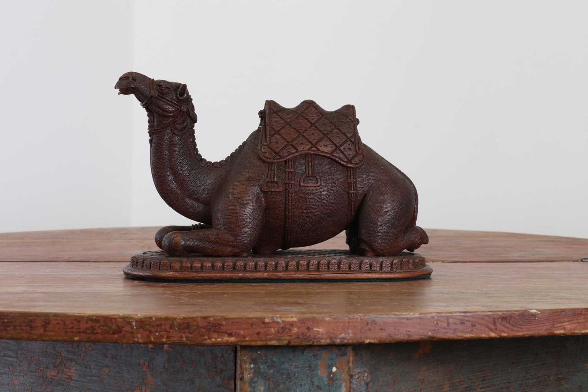 A carved hardwood inkwell in the form of a seated camel, - Image 3 of 6