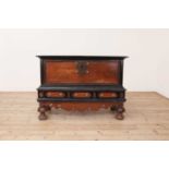 A solid satinwood and ebony chest on stand,