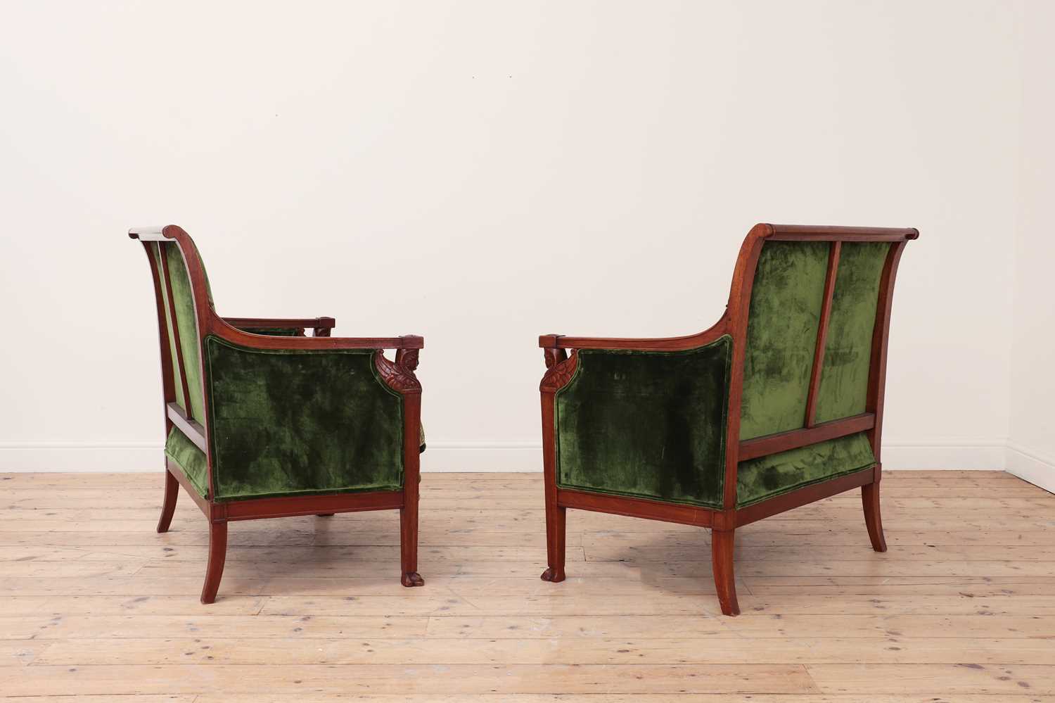 A pair of Egyptian Revival mahogany marquise chairs, - Image 4 of 6
