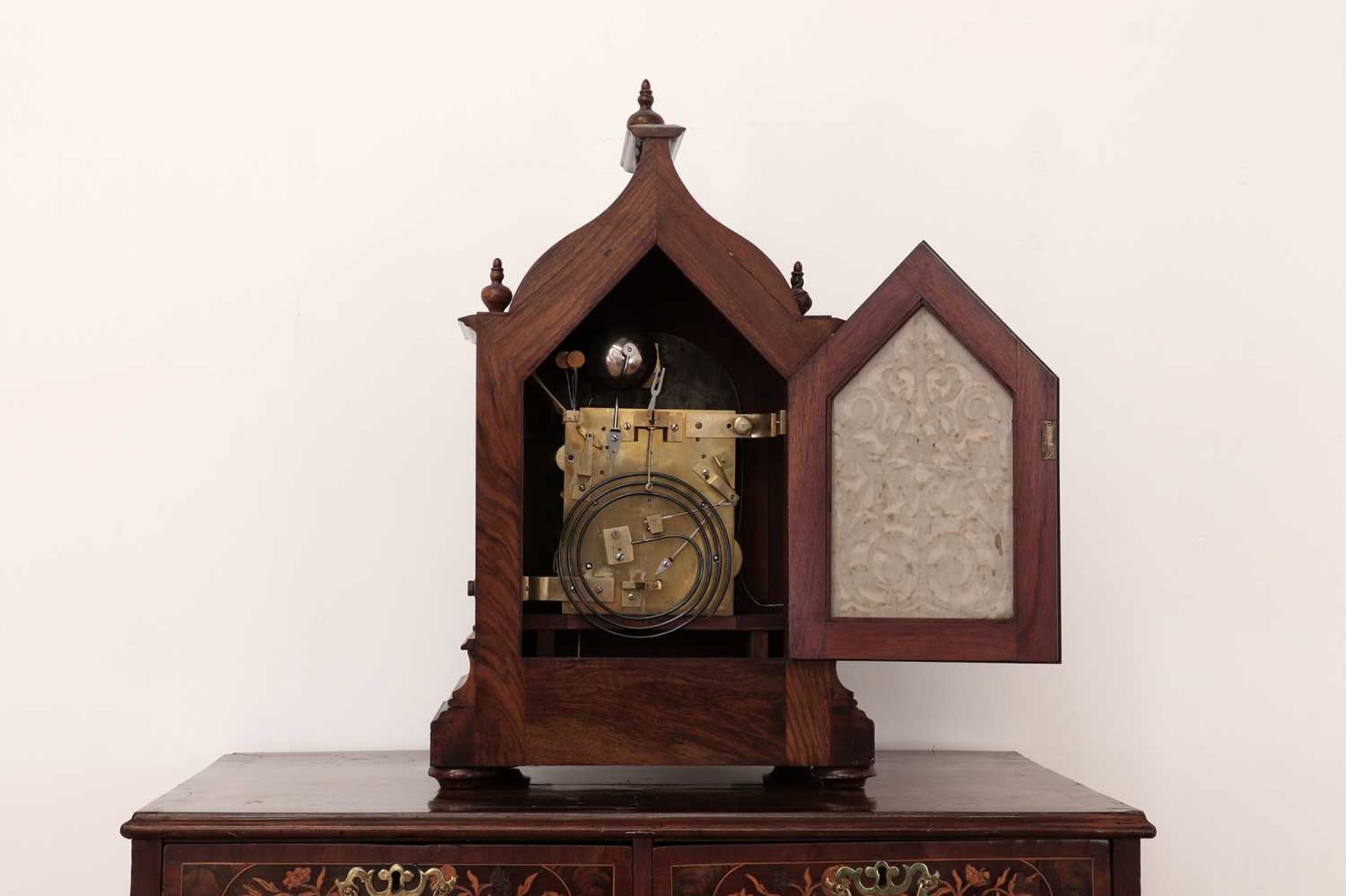 A Victorian Gothic Revival burr walnut bracket clock, - Bild 6 aus 9