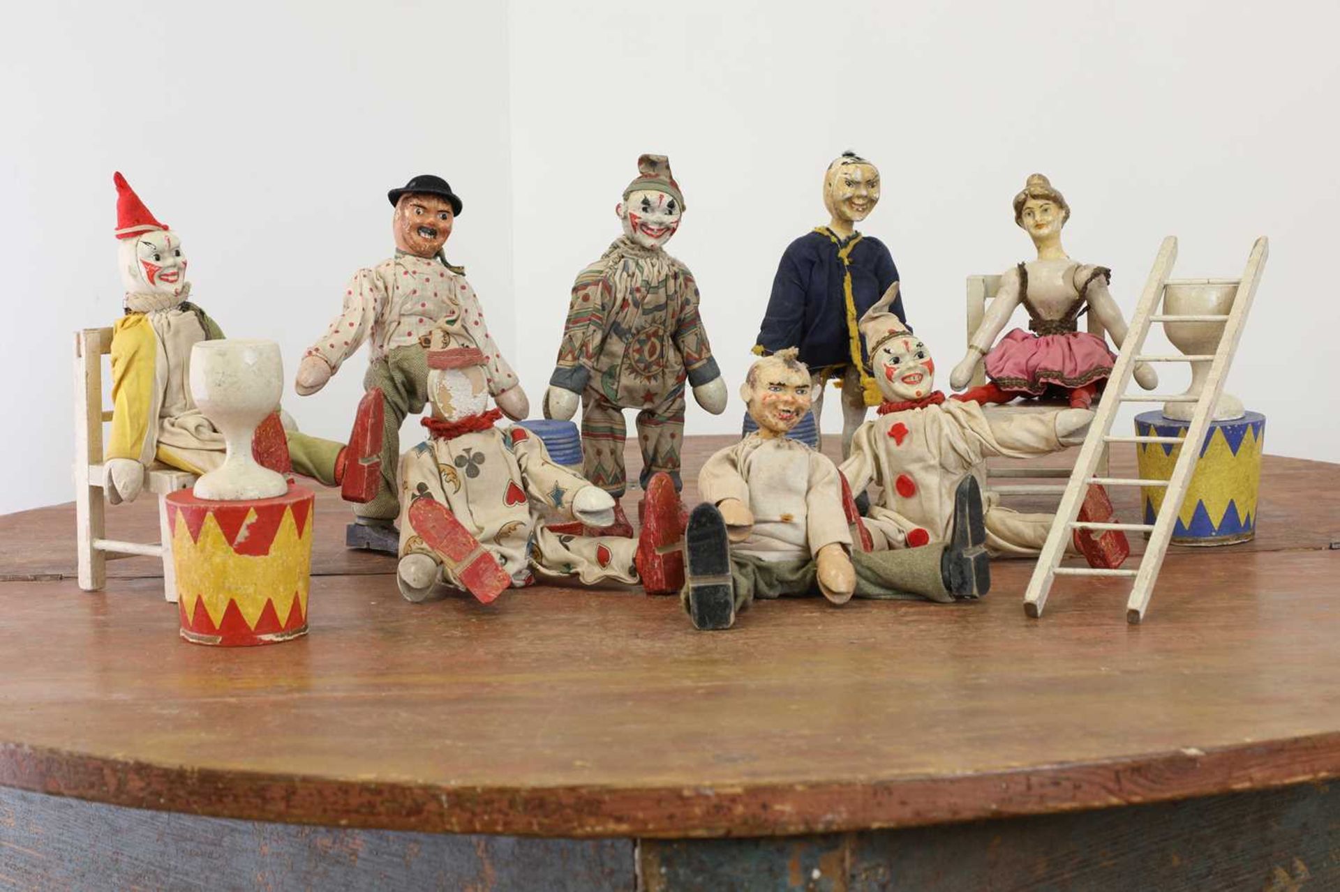 A large collection of Schoenhut circus figures and animals,