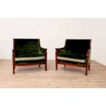 A pair of Egyptian Revival mahogany marquise chairs,