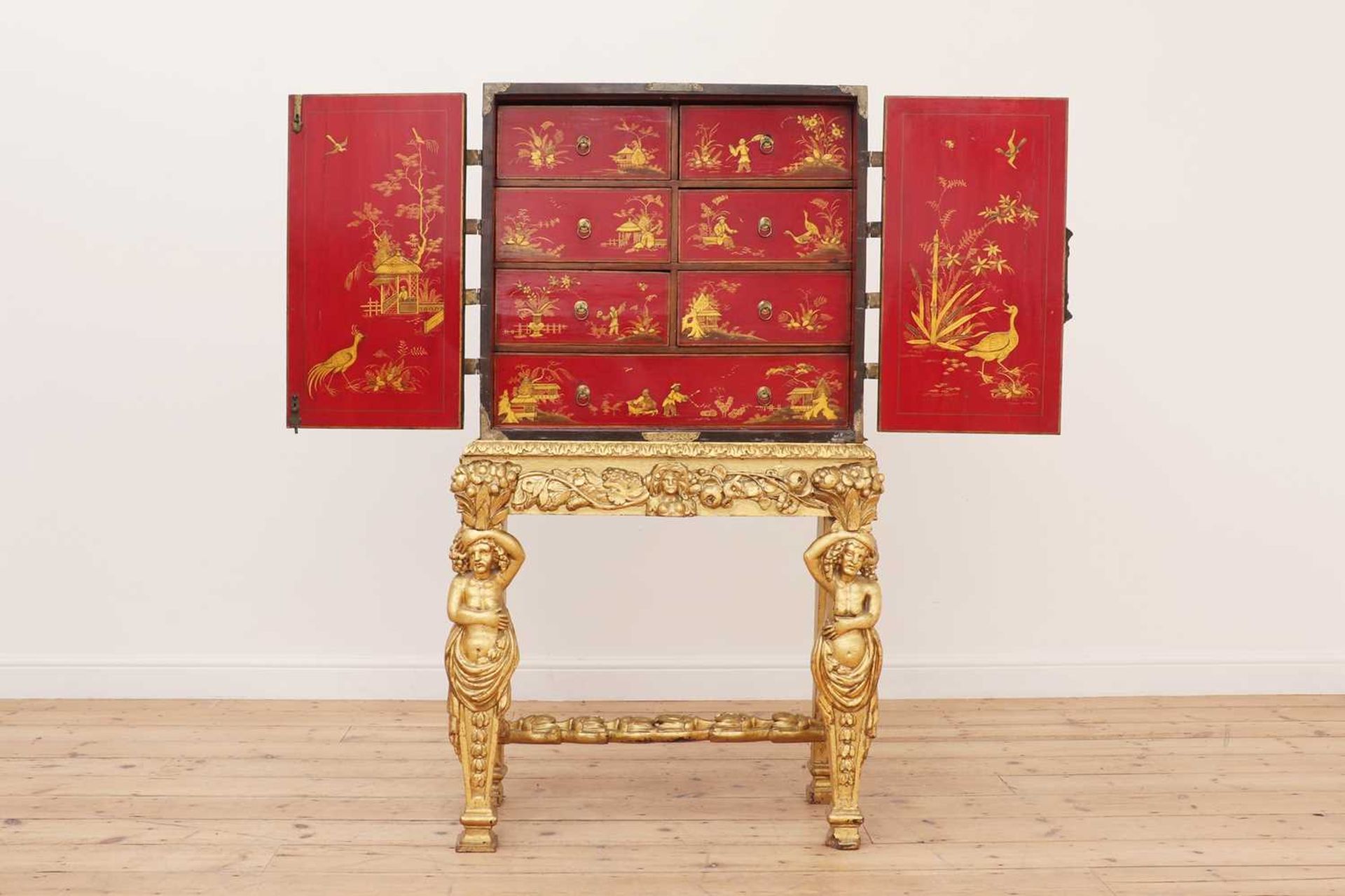 A lacquered, inlaid and gilt-heightened cabinet on stand, - Image 10 of 69