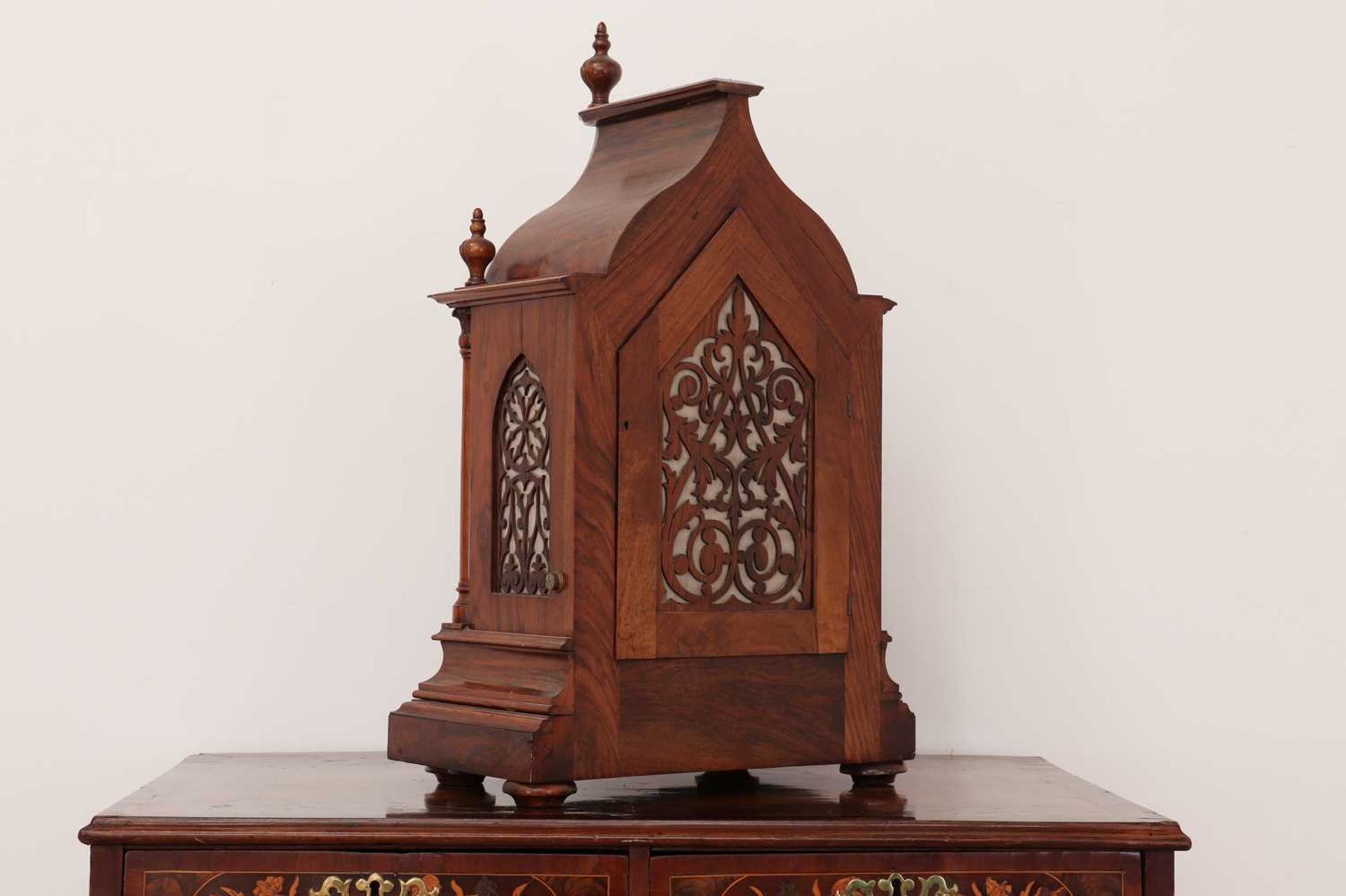 A Victorian Gothic Revival burr walnut bracket clock, - Image 4 of 9