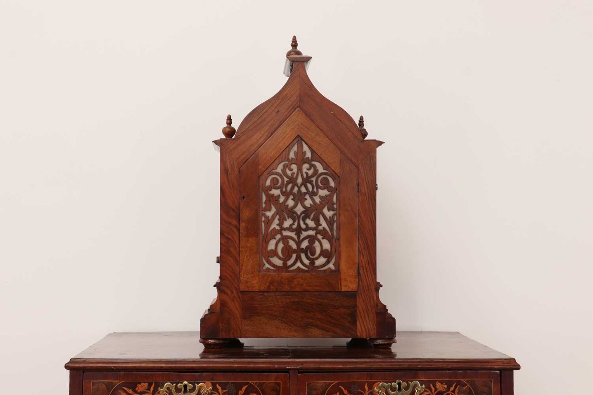 A Victorian Gothic Revival burr walnut bracket clock, - Image 5 of 9