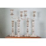 A pair of silver two-light candelabra,