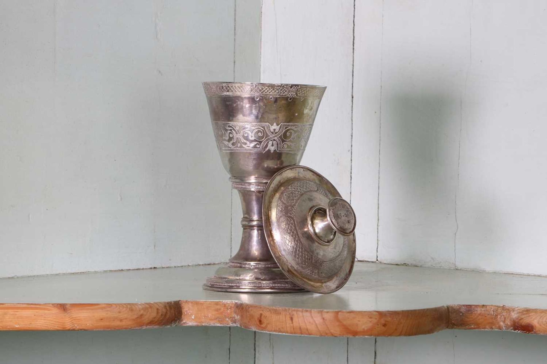 An unmarked silver communion cup and paten, - Image 3 of 3