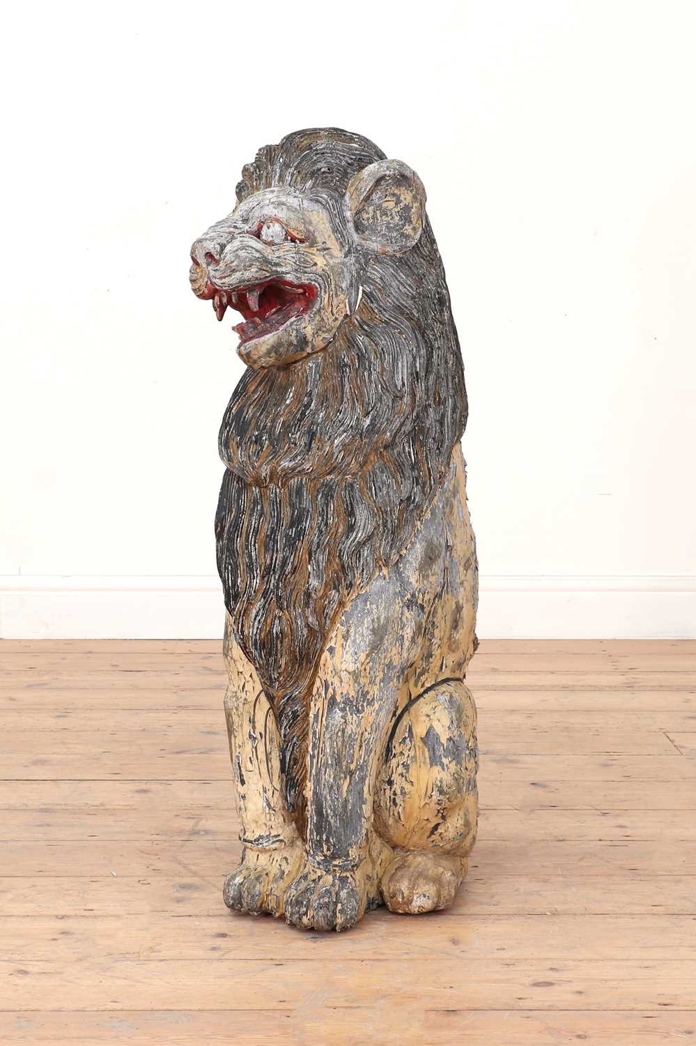 A large carved and painted wooden lion, - Image 3 of 4