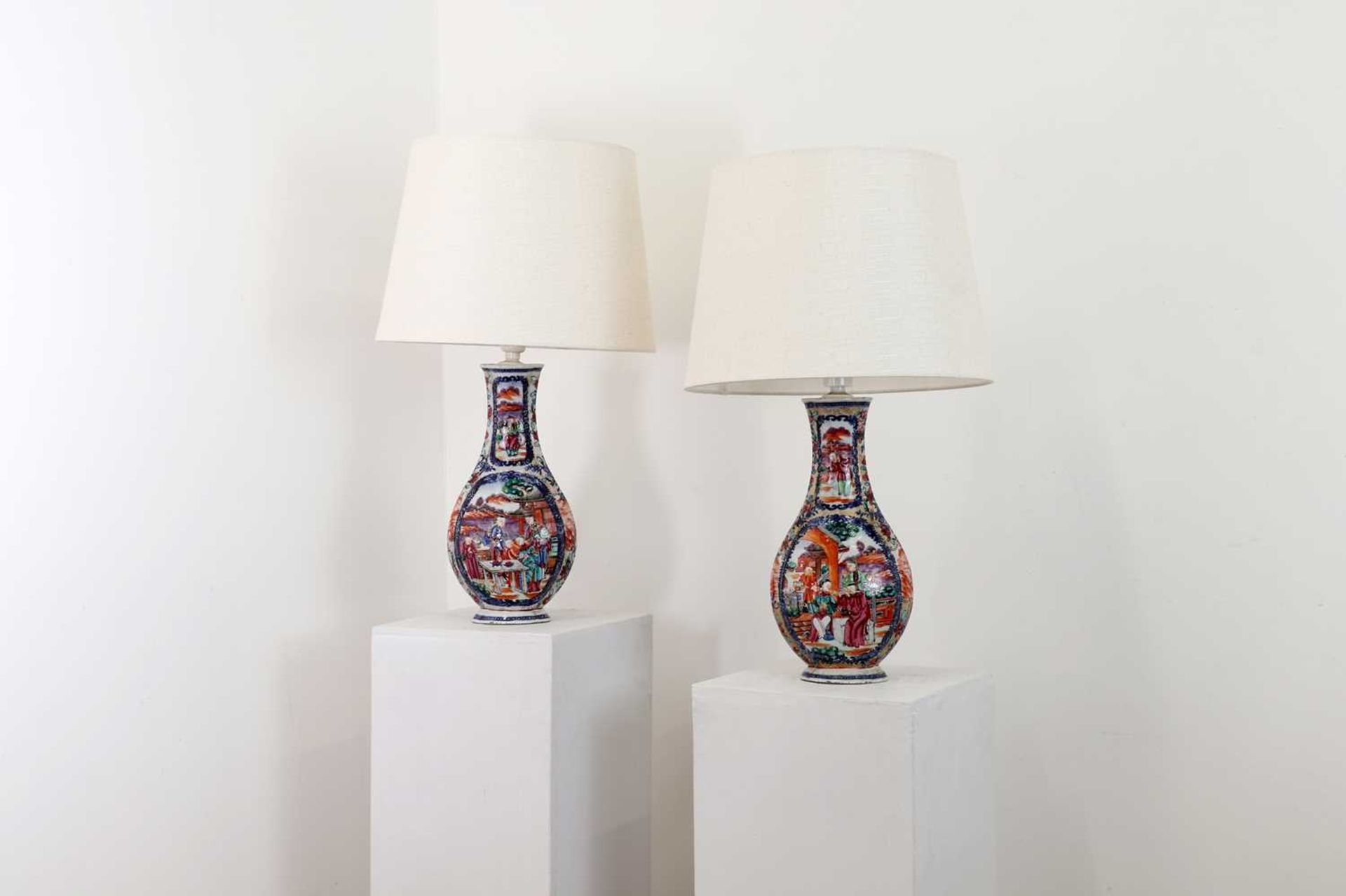 A pair of export porcelain vase table lamps,