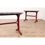 A pair of painted bentwood bistro tables,