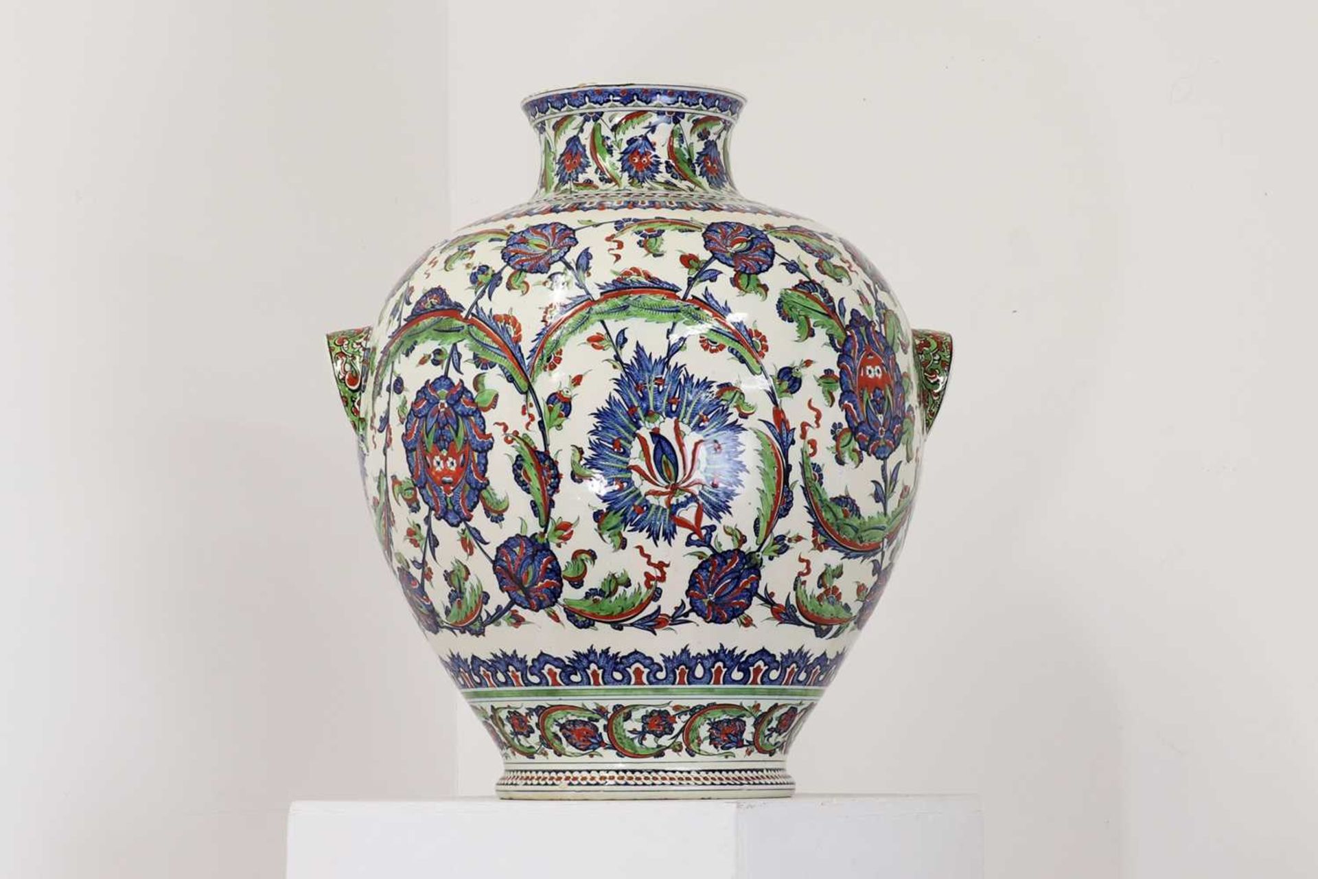 A very large Iznik-style pottery vase by Cantagalli,
